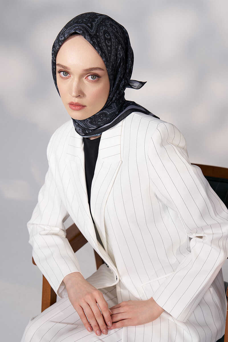 Daisy Linda Desen Eşarp - Siyah - MADAME POLO