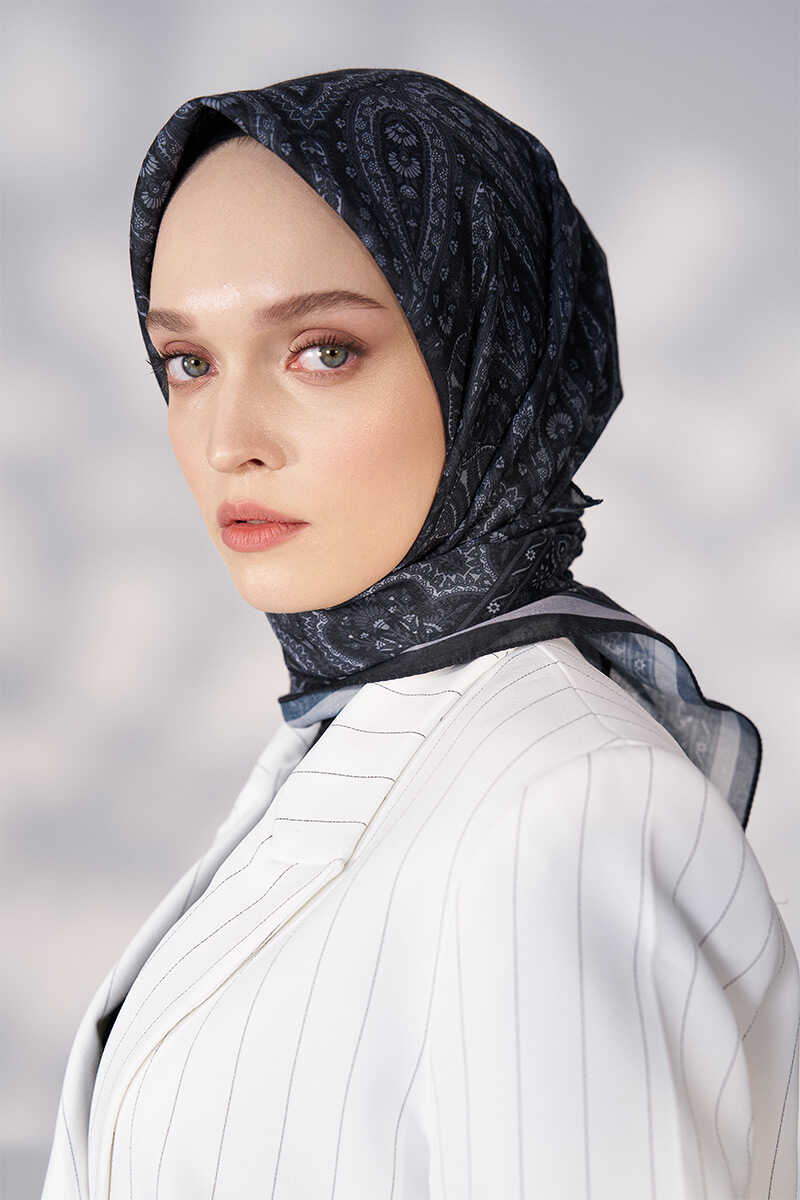 Daisy Linda Desen Eşarp - Siyah - MADAME POLO