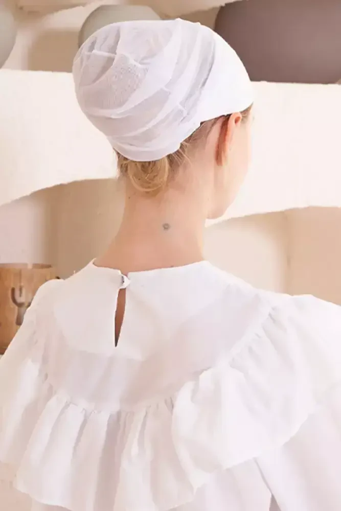 Dikişsiz Fileli Düz Bone - Beyaz - MADAME POLO