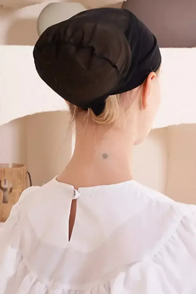 Dikişsiz Fileli Düz Bone - Siyah - MADAME POLO