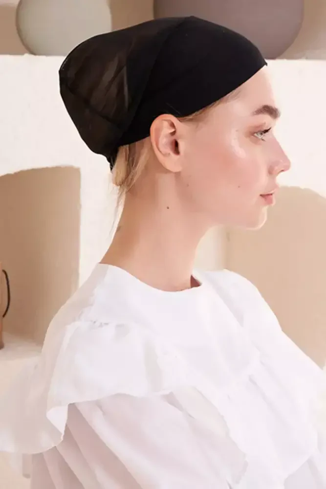 Dikişsiz Fileli Düz Bone - Siyah - MADAME POLO