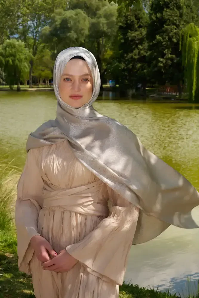 Elegance Etnik Desen Jakar Şal - Bej - 1