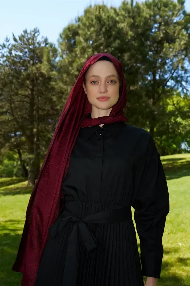 Elegance Etnik Desen Jakar Şal - Bordo - MADAME POLO