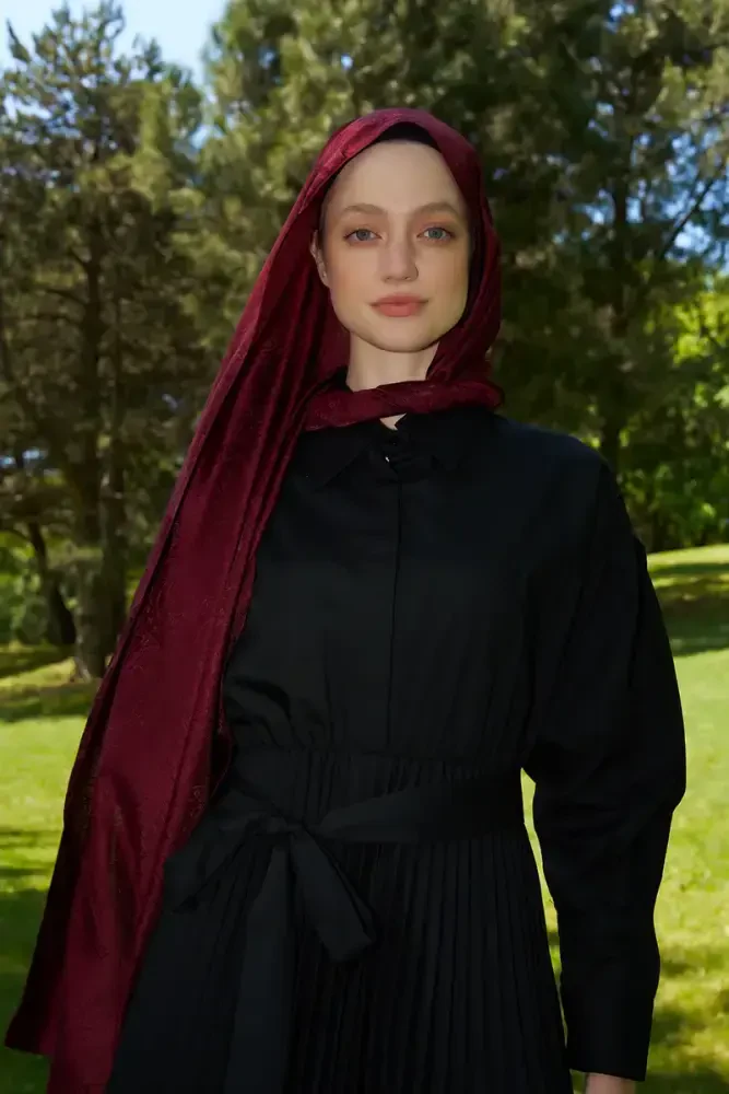 Elegance Etnik Desen Jakar Şal - Bordo - 3
