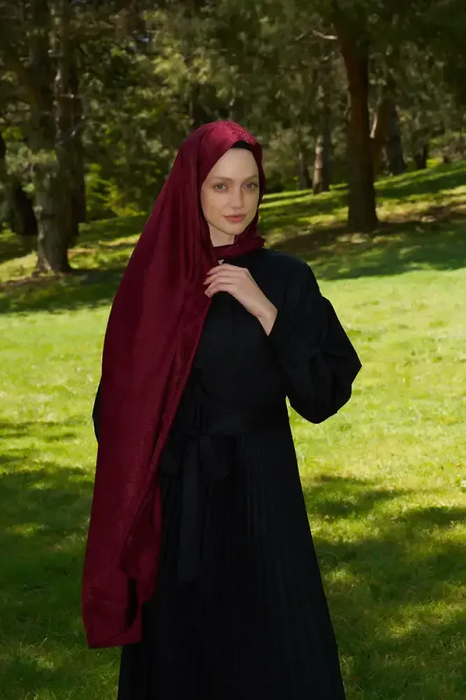 Elegance Etnik Desen Jakar Şal - Bordo - 2