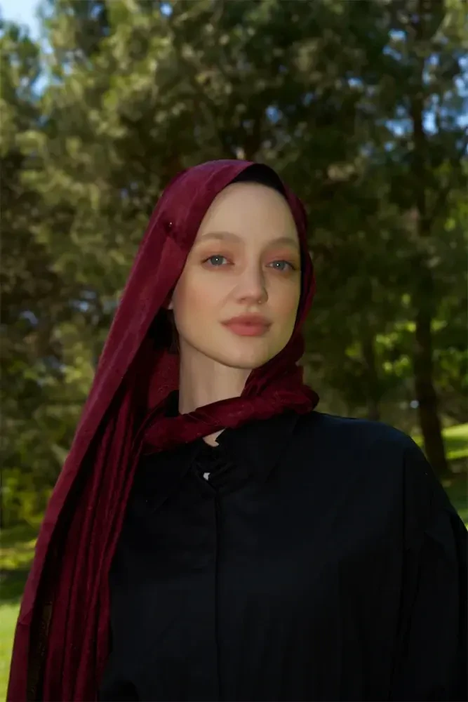 Elegance Etnik Desen Jakar Şal - Bordo - 3
