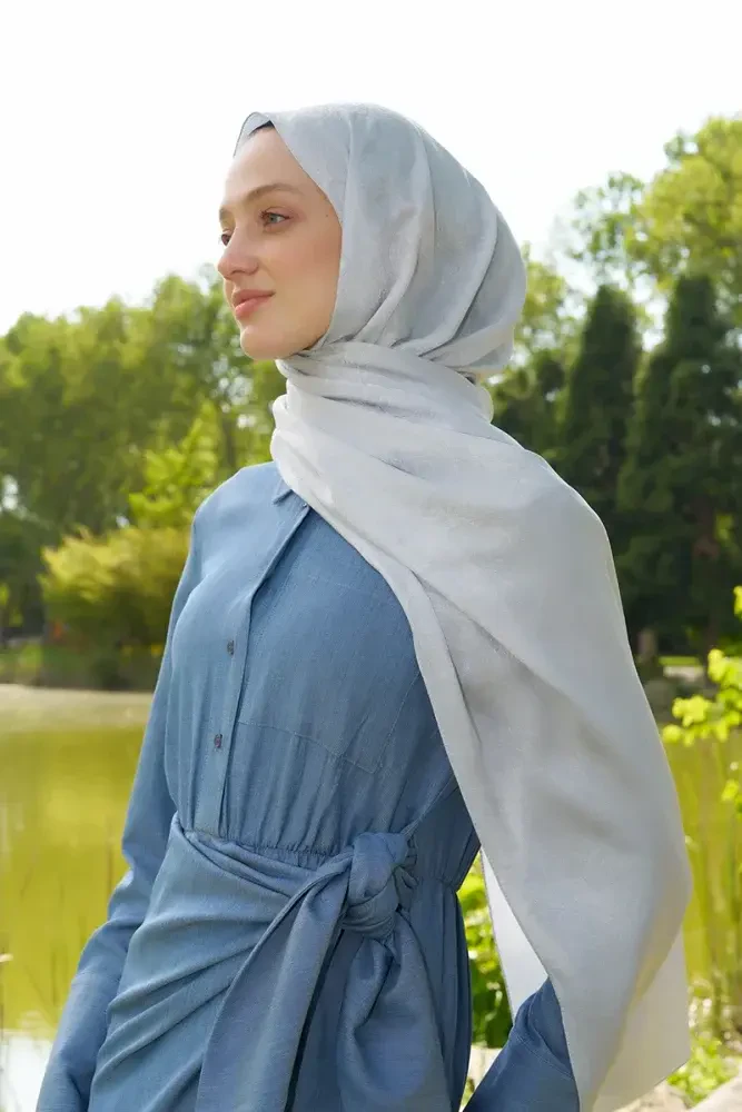 Elegance Etnik Desen Jakar Şal - Gümüş - MADAME POLO