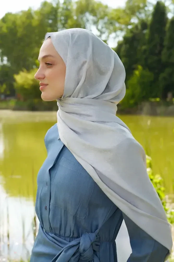 Elegance Etnik Desen Jakar Şal - Gümüş - MADAME POLO