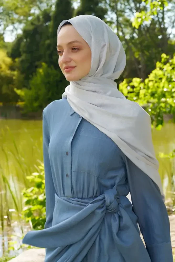 Elegance Etnik Desen Jakar Şal - Gümüş - 4