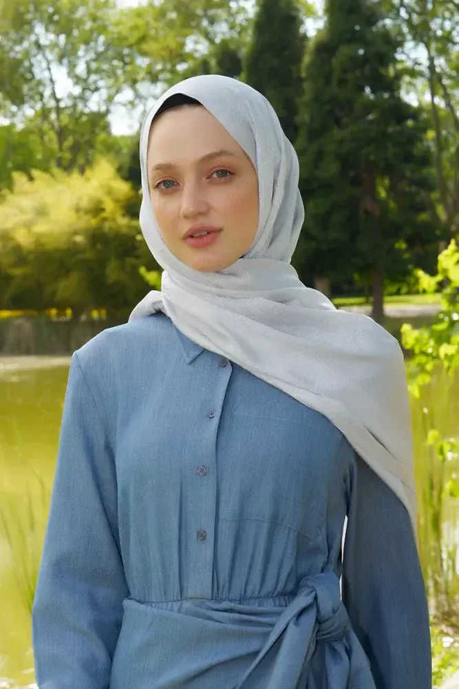 Elegance Etnik Desen Jakar Şal - Gümüş - 5