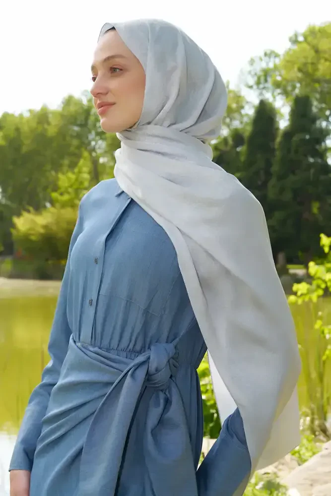 Elegance Etnik Desen Jakar Şal - Gümüş - 1