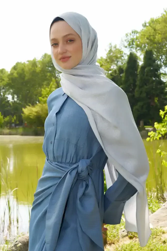 Elegance Etnik Desen Jakar Şal - Gümüş - 2