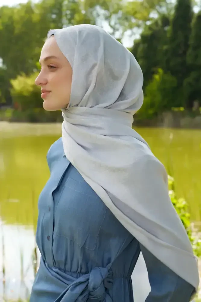 Elegance Etnik Desen Jakar Şal - Gümüş - 3