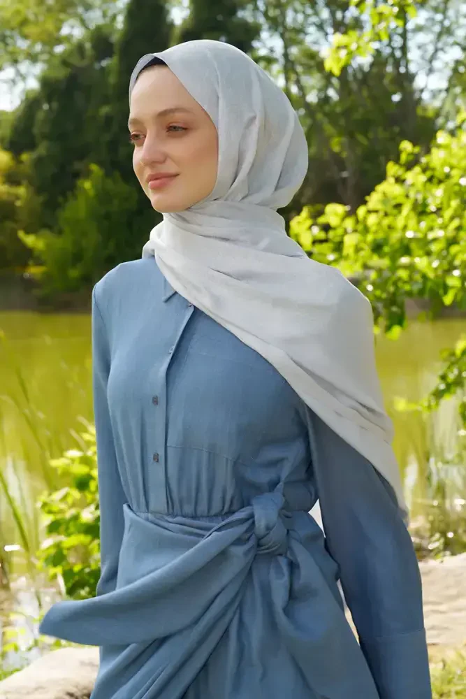 Elegance Etnik Desen Jakar Şal - Gümüş - 4