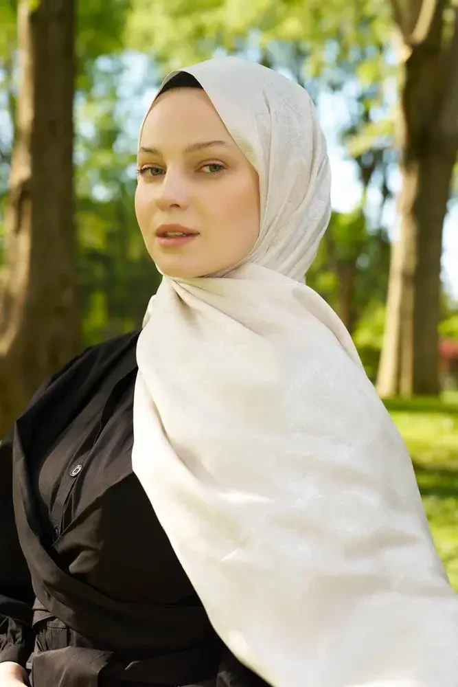 Elegance Etnik Desen Jakar Şal - İnci - 1