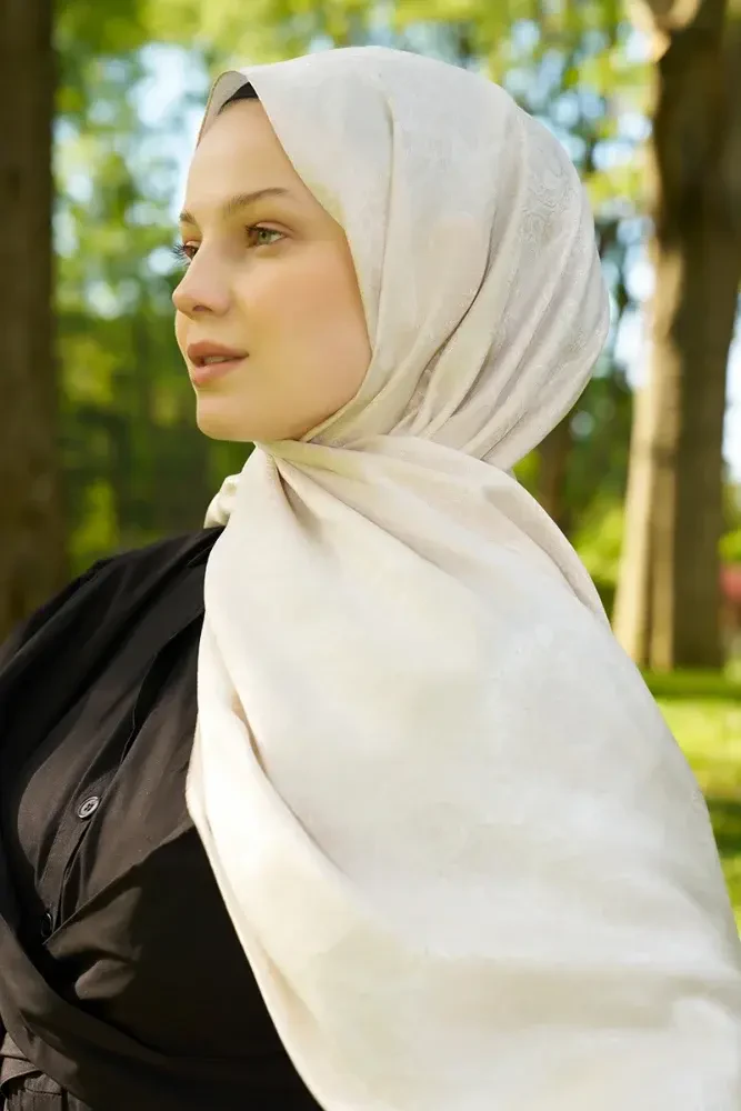 Elegance Etnik Desen Jakar Şal - İnci - 2