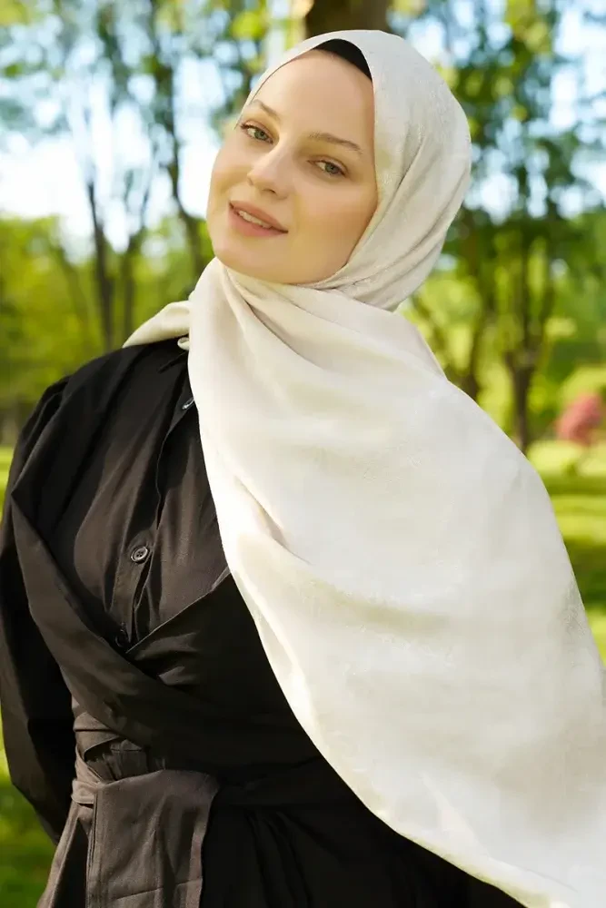 Elegance Etnik Desen Jakar Şal - İnci - 3