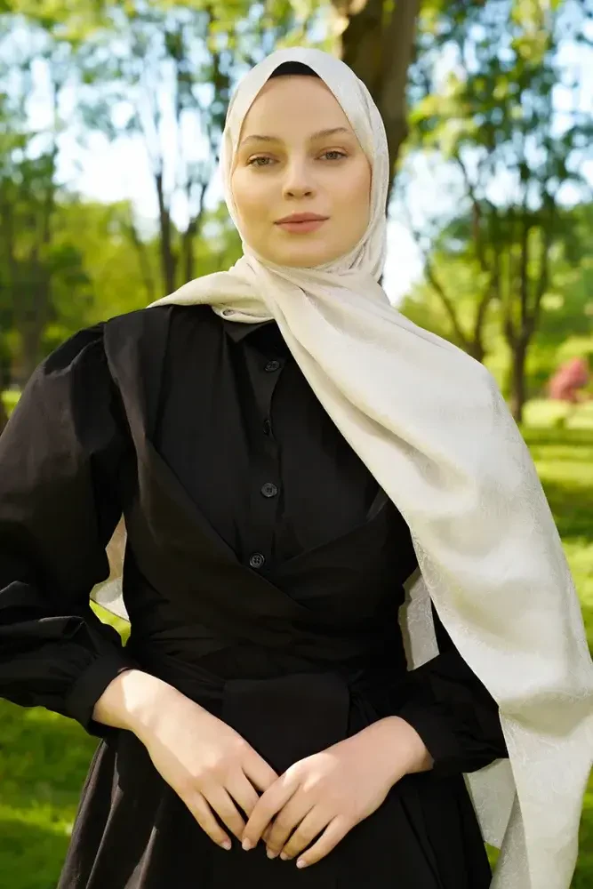 Elegance Etnik Desen Jakar Şal - İnci - 5