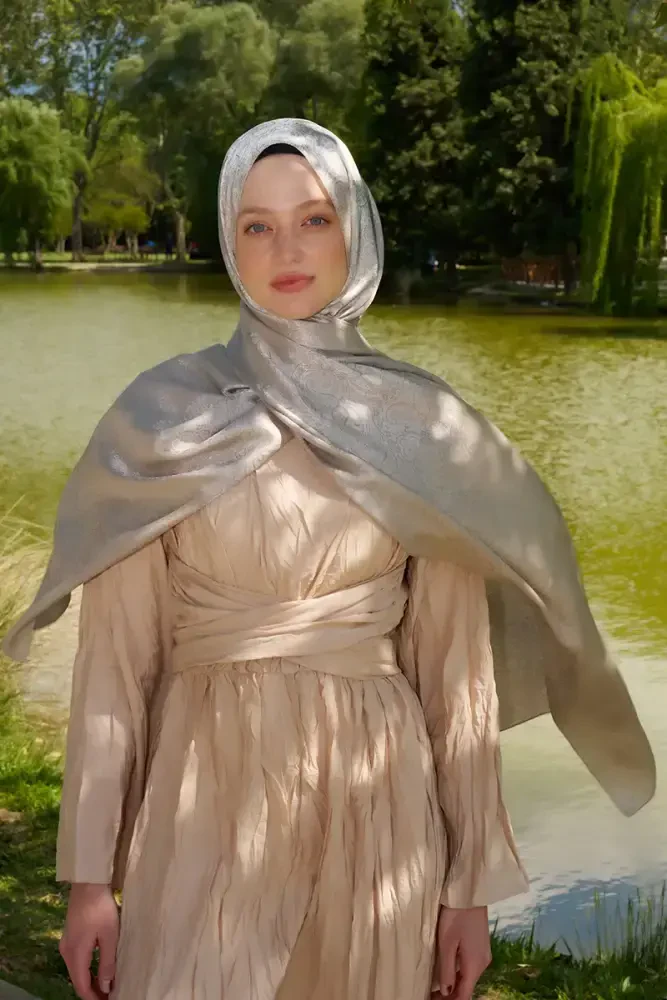 Elegance Etnik Desen Jakar Şal - İnci - 5