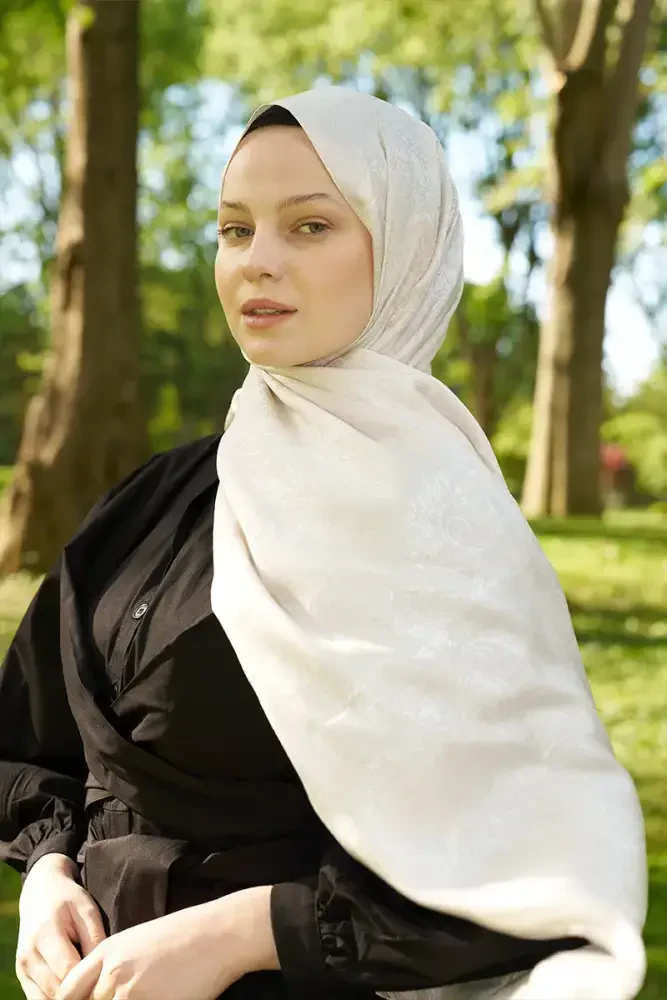 Elegance Etnik Desen Jakar Şal - İnci - 2