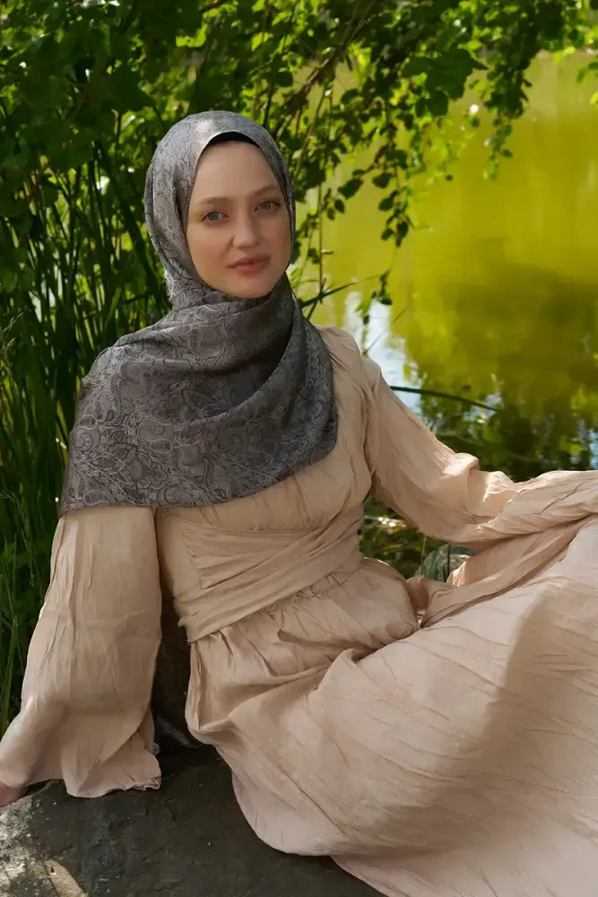 Elegance Etnik Desen Jakar Şal - Kahverengi - 2