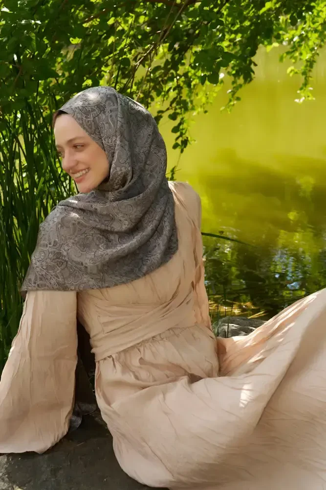 Elegance Etnik Desen Jakar Şal - Kahverengi - MADAME POLO