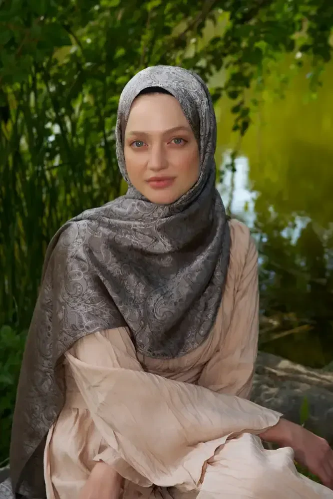 Elegance Etnik Desen Jakar Şal - Kahverengi - 1