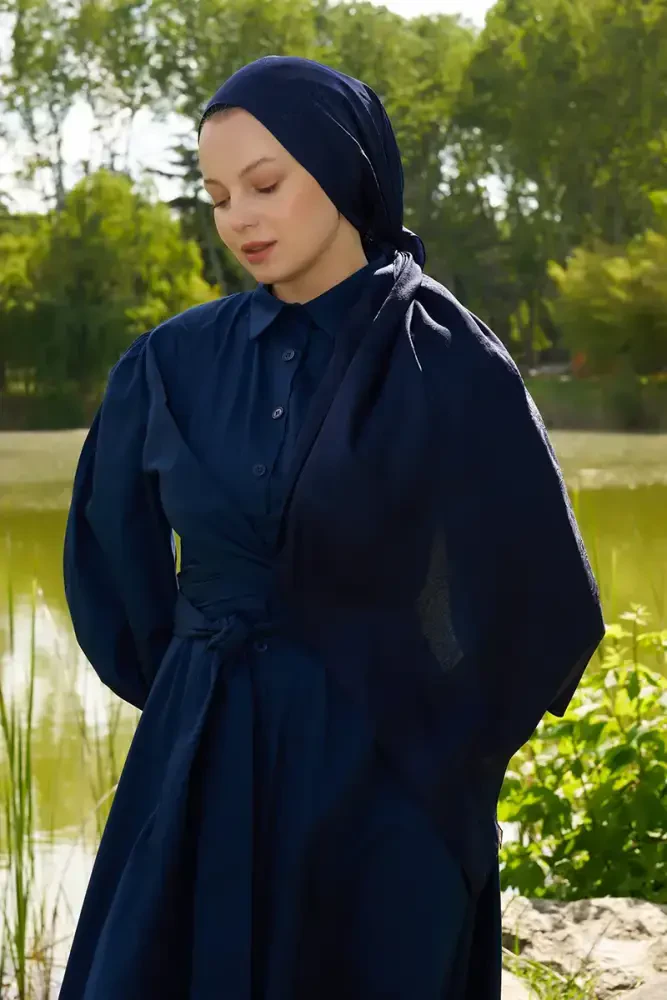 Elegance Etnik Desen Jakar Şal - Lacivert - MADAME POLO