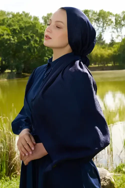 Elegance Etnik Desen Jakar Şal - Lacivert 