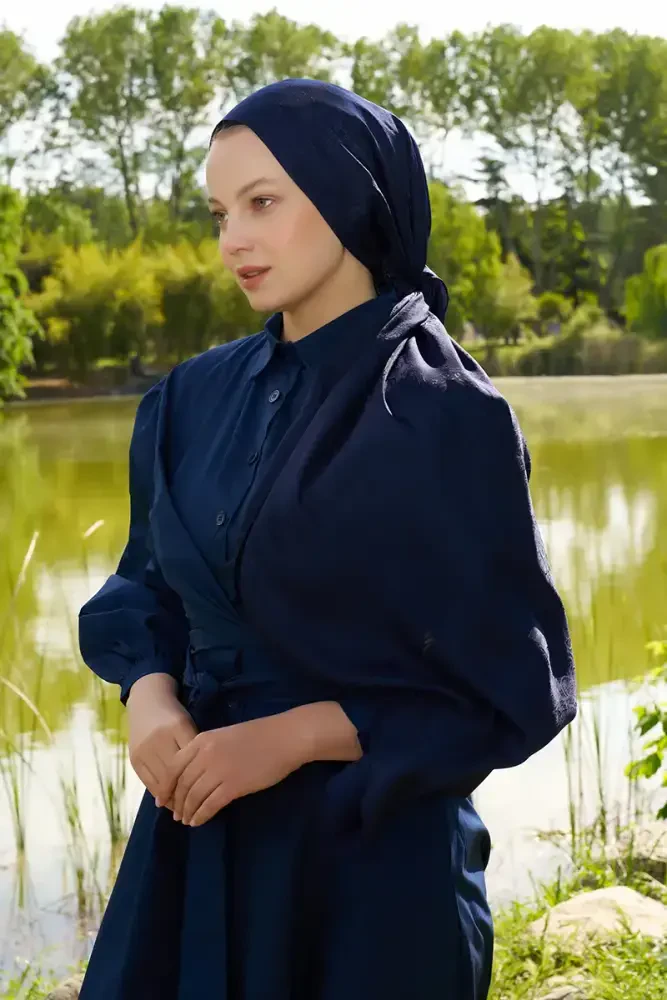 Elegance Etnik Desen Jakar Şal - Lacivert - MADAME POLO