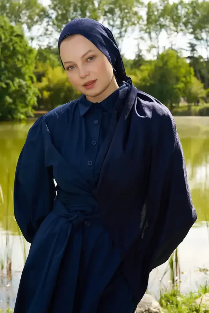 Elegance Etnik Desen Jakar Şal - Lacivert - 4