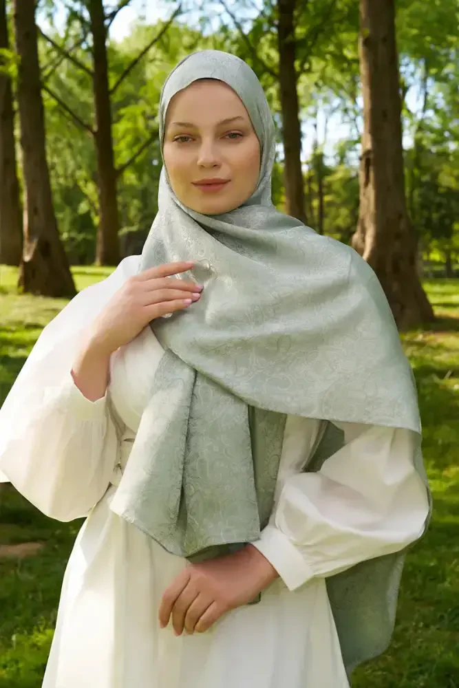 Elegance Etnik Desen Jakar Şal - Mint - MADAME POLO