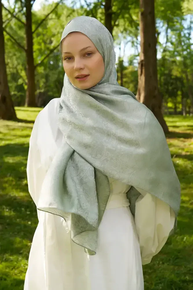 Elegance Etnik Desen Jakar Şal - Mint - 3
