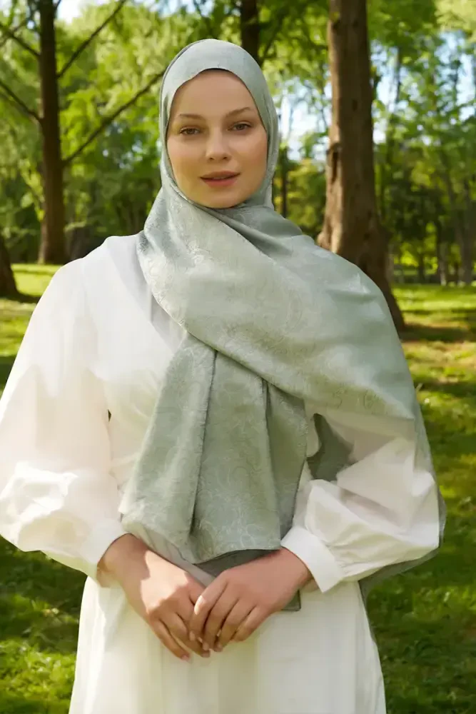 Elegance Etnik Desen Jakar Şal - Mint - 4