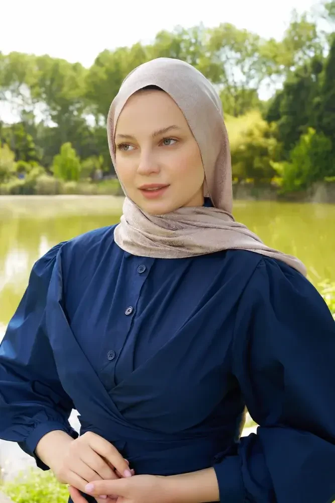 Elegance Etnik Desen Jakar Şal - Pudra - 2