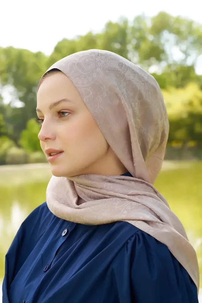 Elegance Etnik Desen Jakar Şal - Pudra - 1