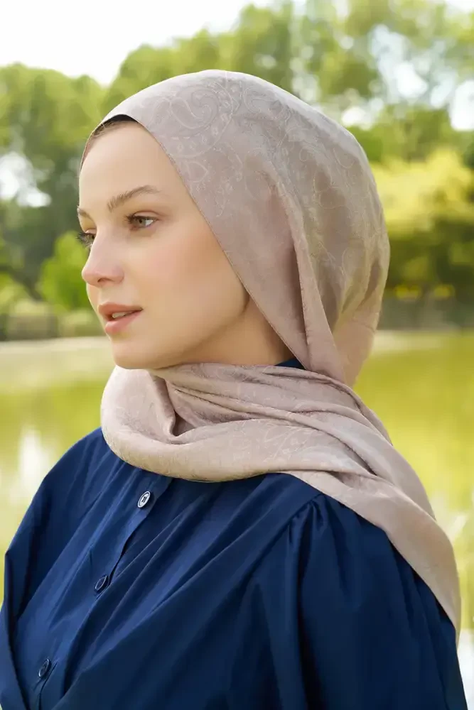 Elegance Etnik Desen Jakar Şal - Pudra - 1