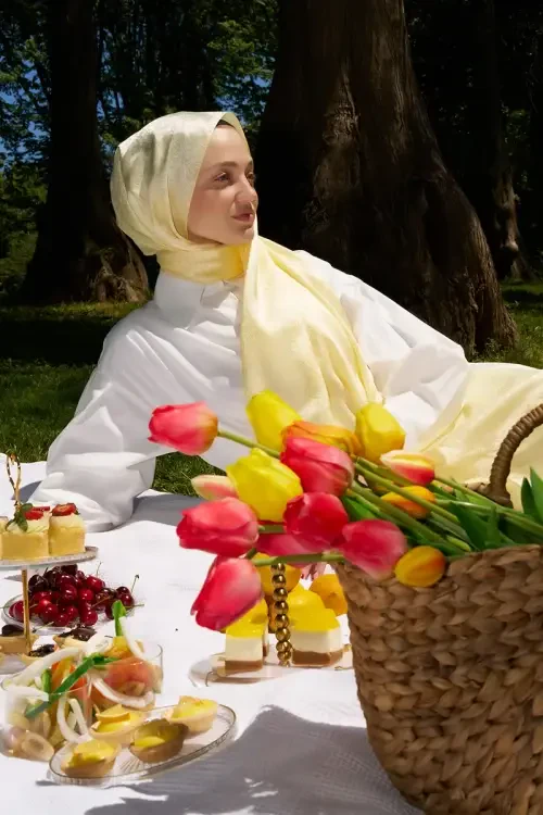 Elegance Etnik Desen Jakar Şal - Sarı 