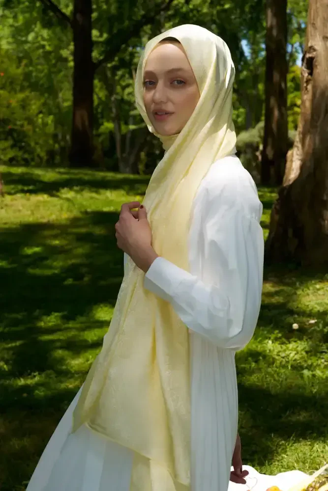 Elegance Etnik Desen Jakar Şal - Sarı - MADAME POLO