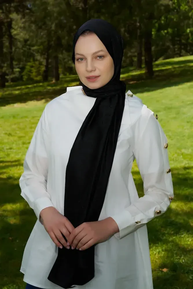 Elegance Etnik Desen Jakar Şal - Siyah - 4