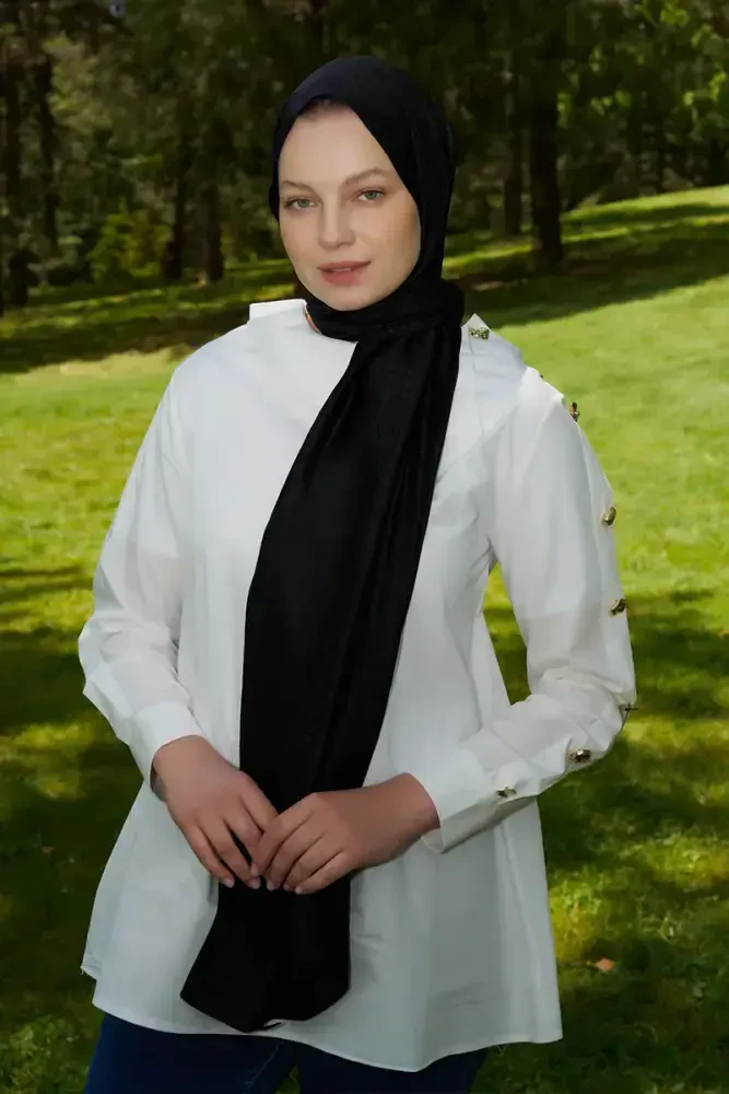 Elegance Etnik Desen Jakar Şal - Siyah - 2