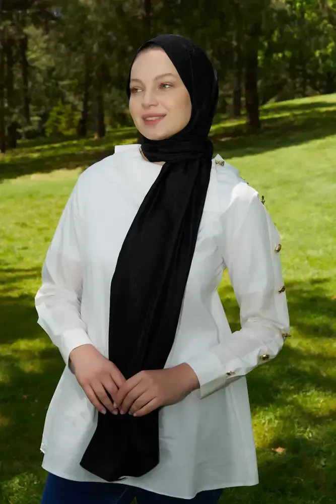 Elegance Etnik Desen Jakar Şal - Siyah - 3