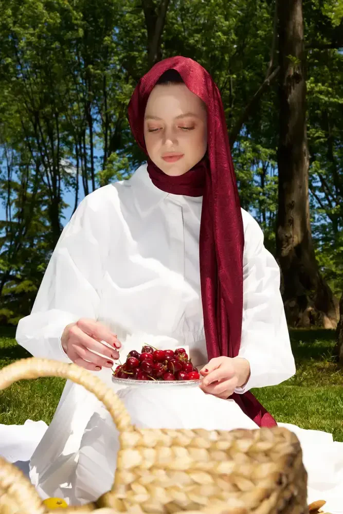 Elegance Lace Desen Jakar Şal - Bordo - MADAME POLO