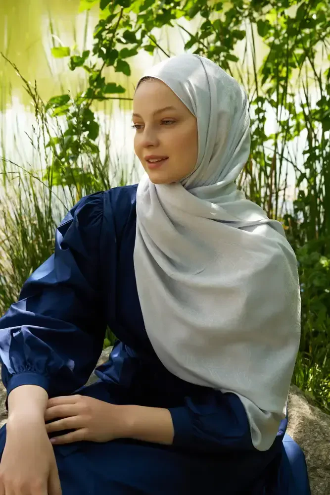 Elegance Lace Desen Jakar Şal - Gümüş - 3