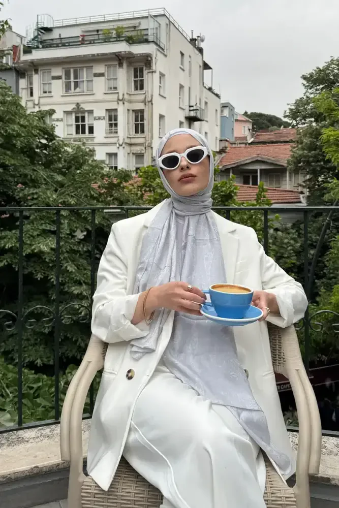 Elegance Lace Desen Jakar Şal - Gümüş - 1