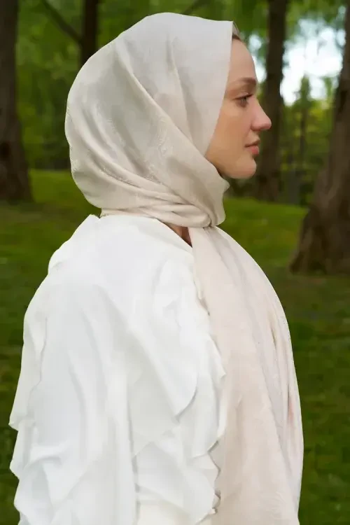 Elegance Lace Desen Jakar Şal - İnci 