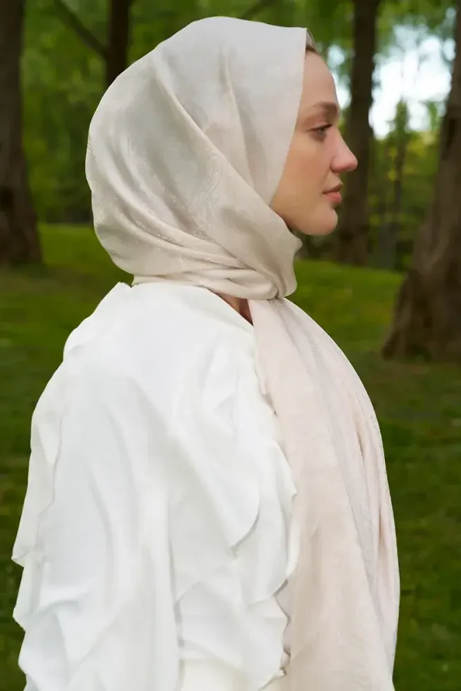 Elegance Lace Desen Jakar Şal - İnci - MADAME POLO