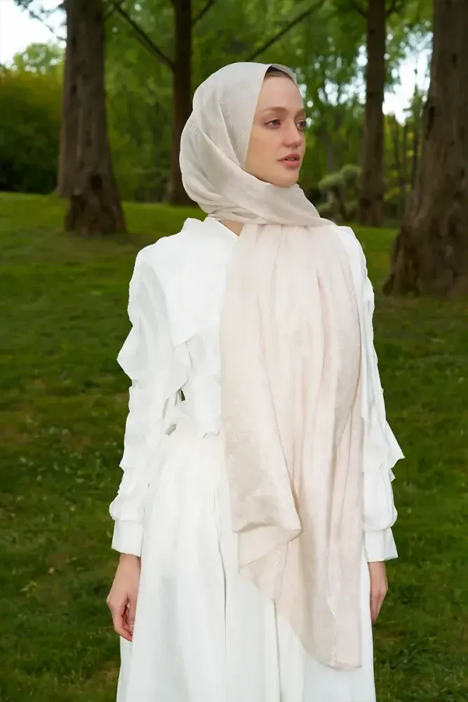 Elegance Lace Desen Jakar Şal - İnci - MADAME POLO