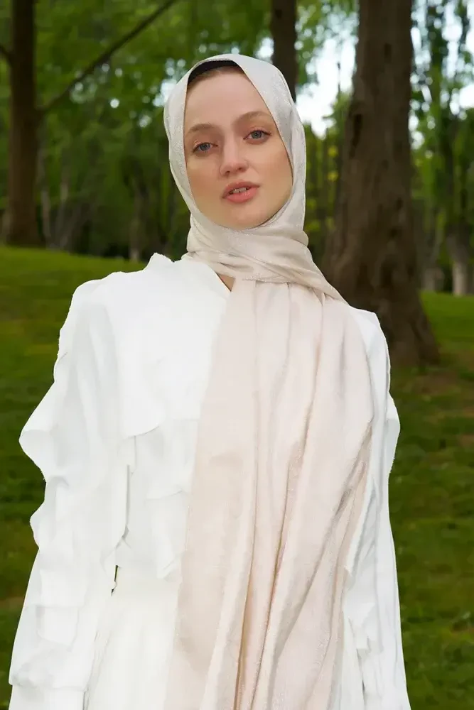 Elegance Lace Desen Jakar Şal - İnci - 3