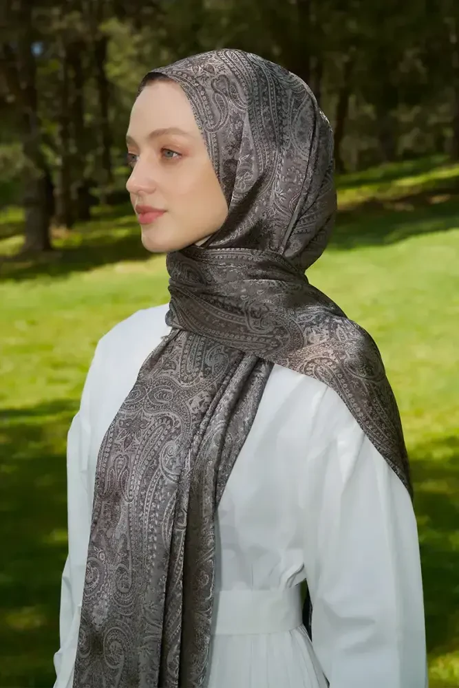 Rabia Hundi Elegance Lace Desen Jakar Şal - Kahverengi - 4